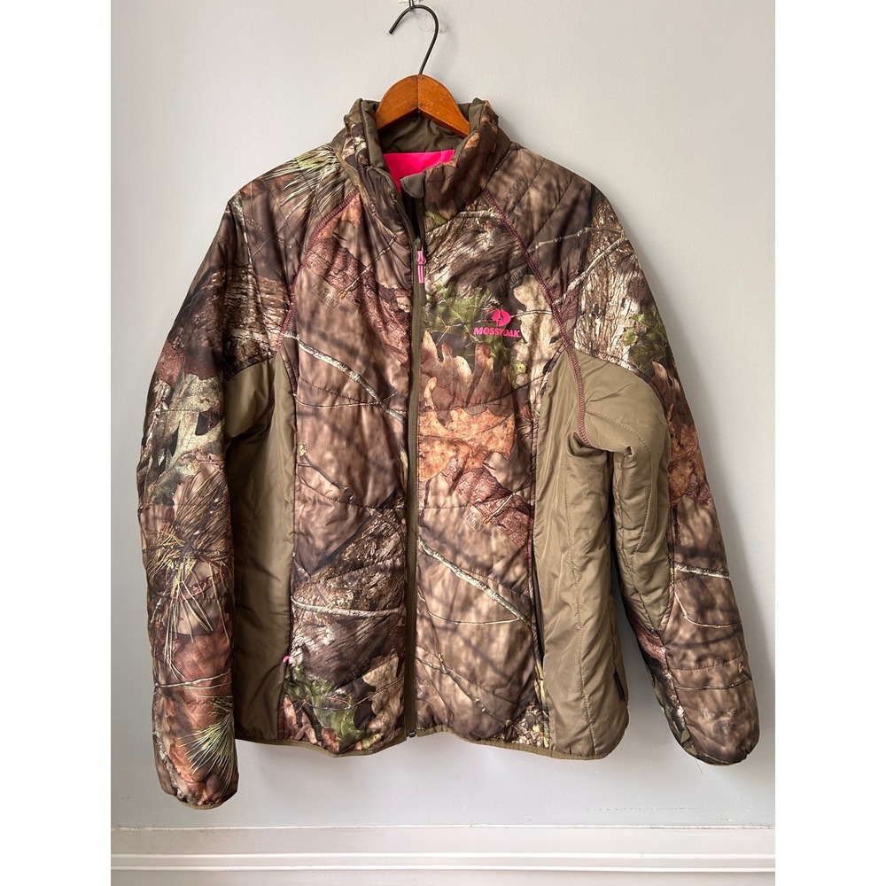 Mossy Oak Camo Puffer Jacket Womens Large Pink Thinsulate Insulated Full Zip